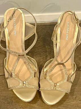 Gianni Bini Metallic Gold Strappy Heeled Sandals